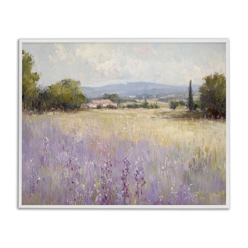 Stupell Lavender Farmland Meadow Framed Giclee Art Design By Petal Prints Design - 20 x 16 - White