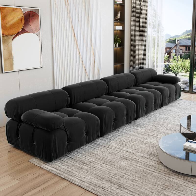 Modern Sectional Sofa Velvet Couch with 3/4 Seats. - Black-4