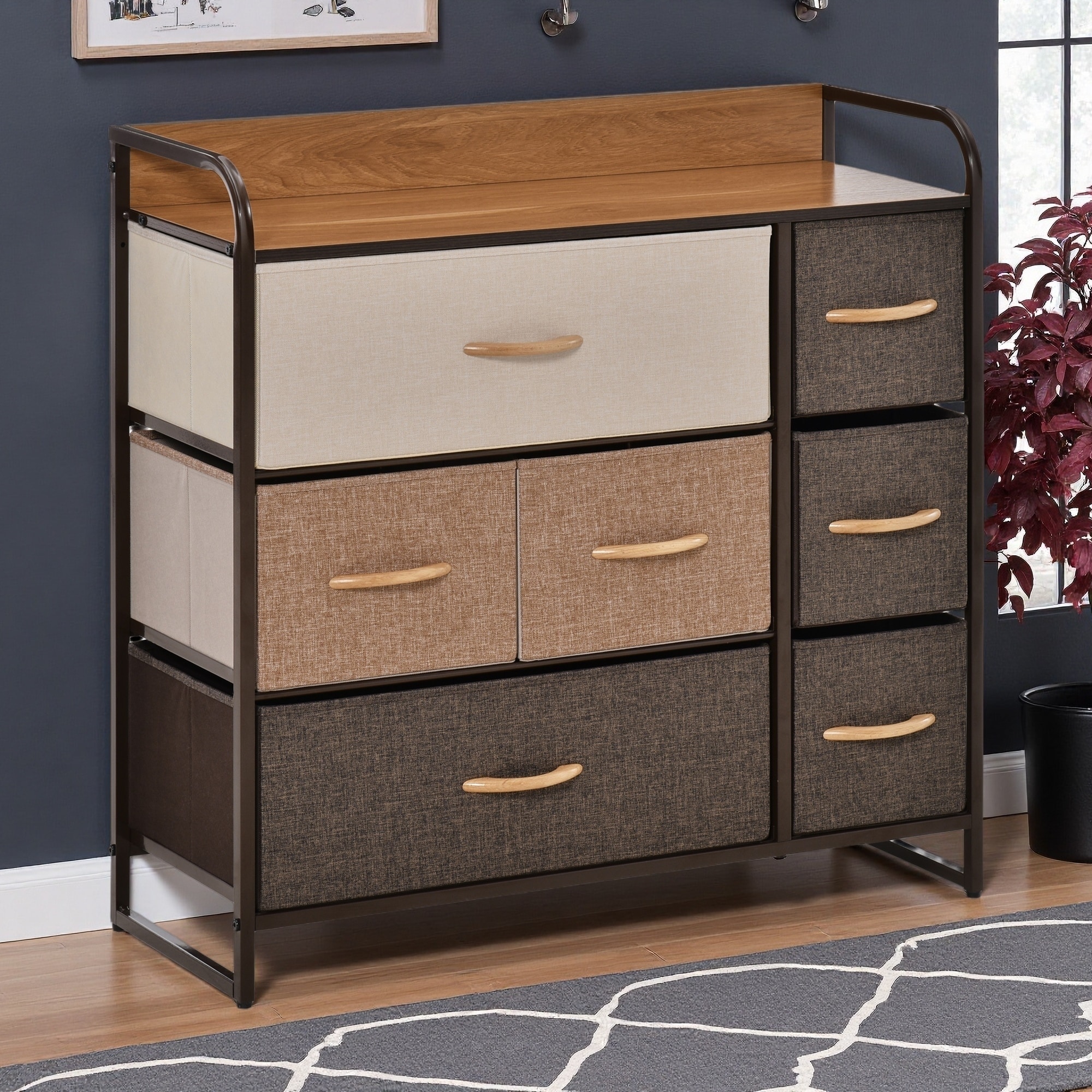 31.5" Fabric Steel Frame 7-Drawer Dresser with Anti-Toppling Design
