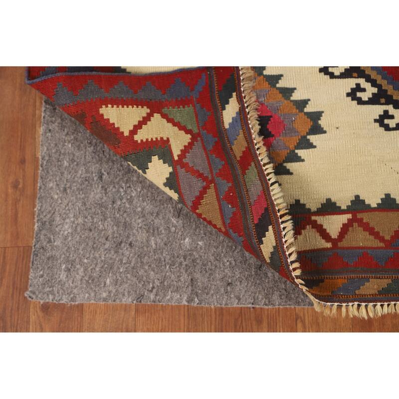 Beige Kilim Qashqai Persian Vintage Area Rug Hand-Woven Wool Carpet - 4'11" x 7'9"