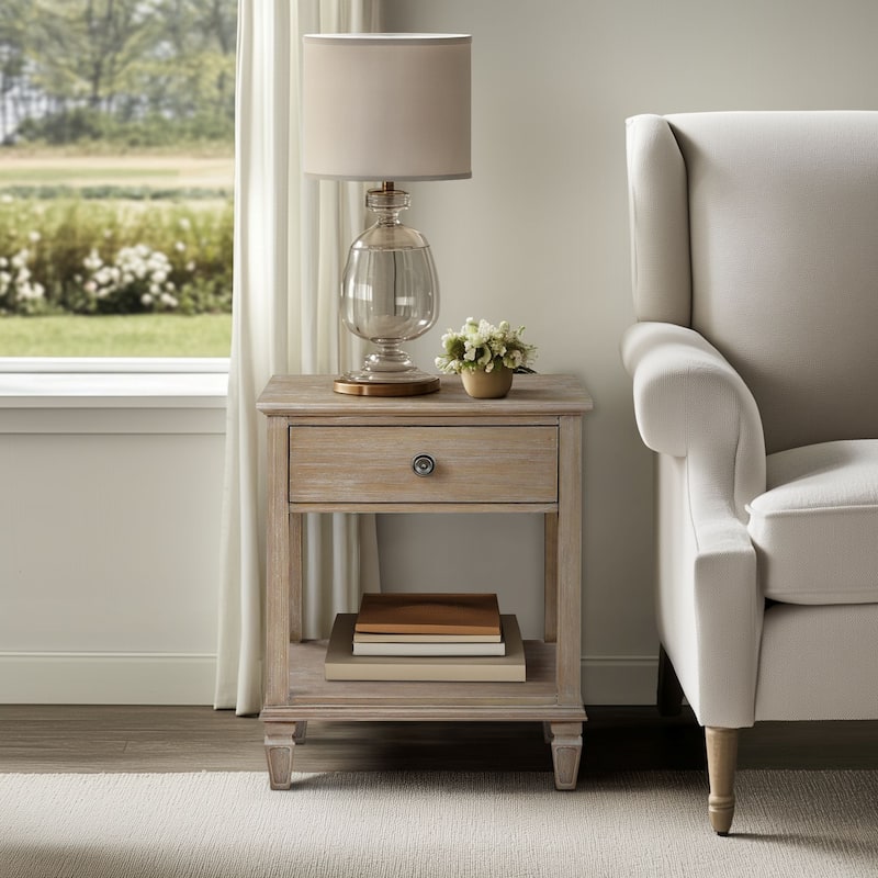 Madison Park Signature Victoria one-drawer wood bedside table with shelf - light natural - 1-drawer