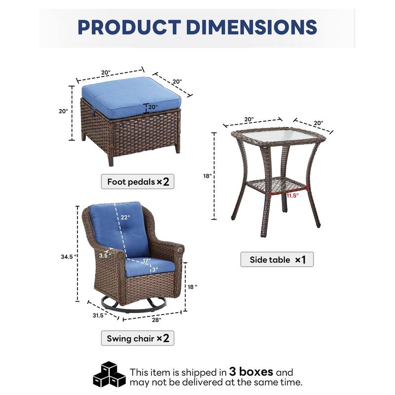 Outdoor Patio Swivel Chairs Table with 2 Ottomans