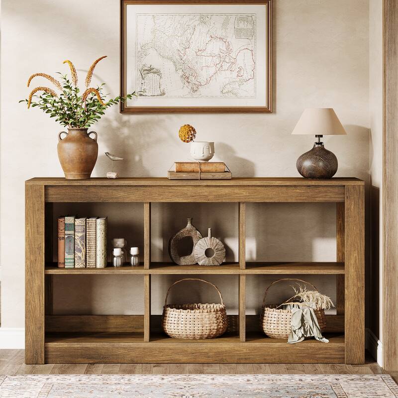55-Inch Farmhouse Console Table with Storage, Narrow Long Sofa Table Behind the Couch - 55.12" L x 13.77" W x 33.46" H