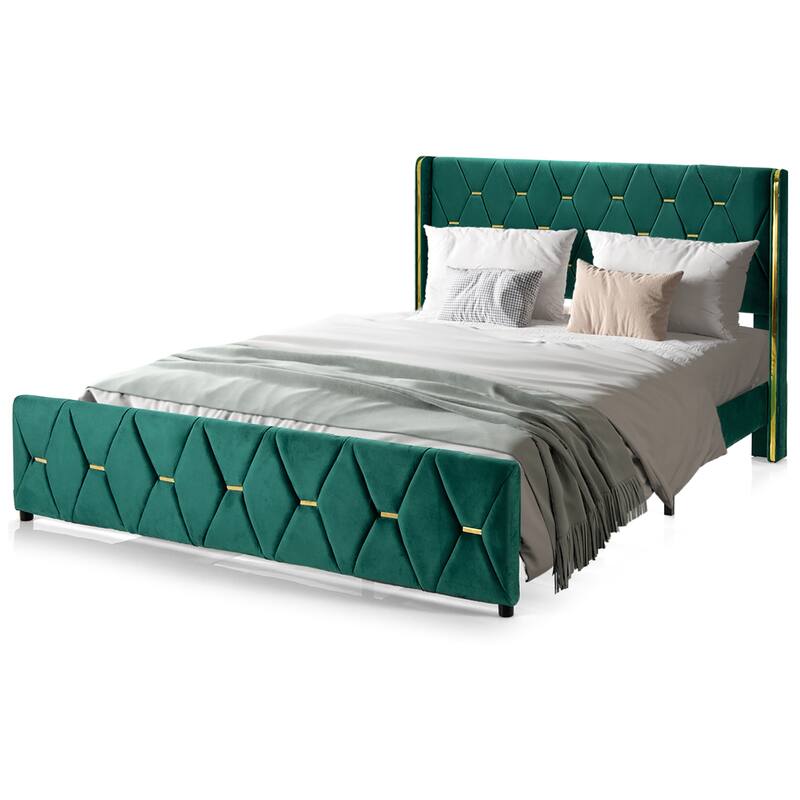 Costway Upholstered Platform Bed Frame Adjustable Headboard Footboard