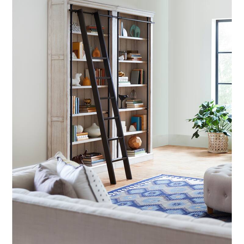 Avondale 8' Tall Bookcase Wall With Ladder, Storage Organizer, Display Shelf for Office, Brown - 80"W x 94"H x 15"D - White