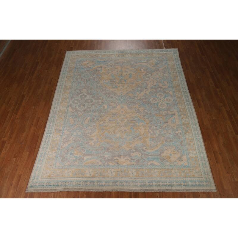 Hand Knotted Oriental 100% Wool Carpet Transitional Floral Greys & Charcoal Oushak Area Rug - 10' 0'' X 8' 0''