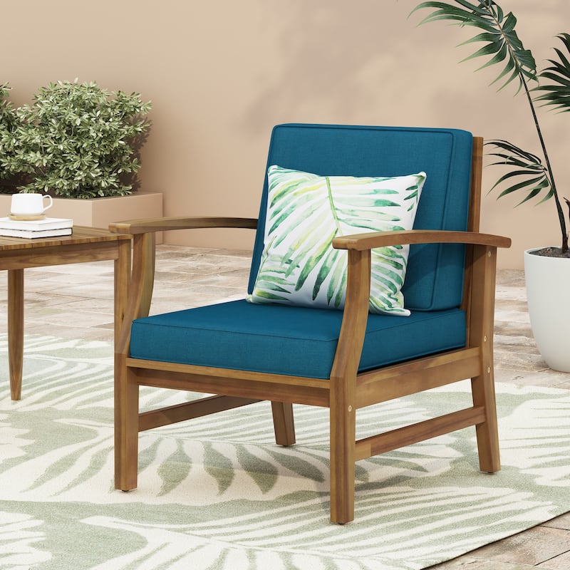 Roomfitters Outdoor Acacia Wood Club Chair with Weather-Resistant Cushions
