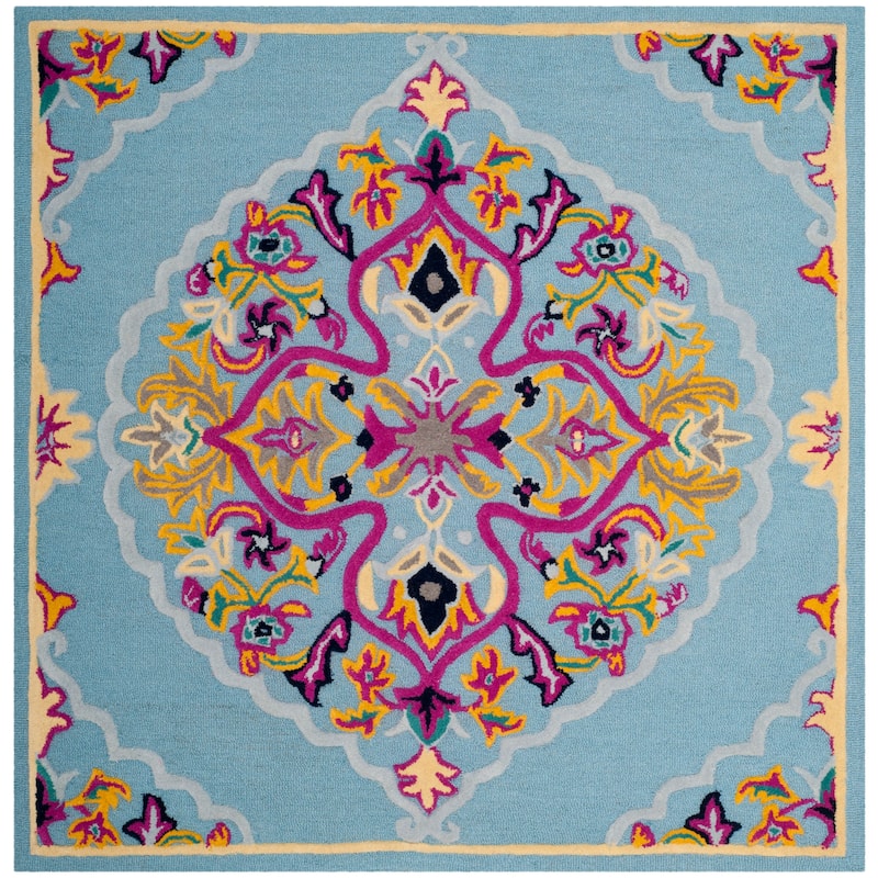 SAFAVIEH Handmade Bellagio Junie Medallion Wool Rug - 5' Square - Light Blue/Multi - Square