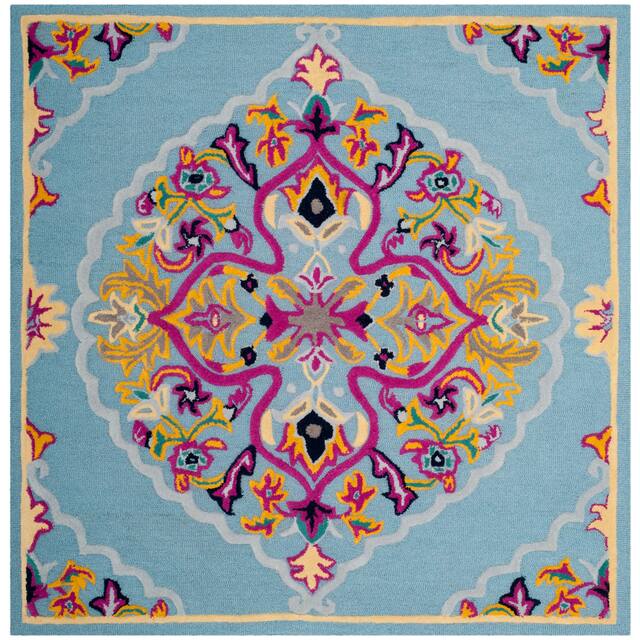 SAFAVIEH Handmade Bellagio Junie Medallion Wool Rug - 5' x 5' Square - Light Blue