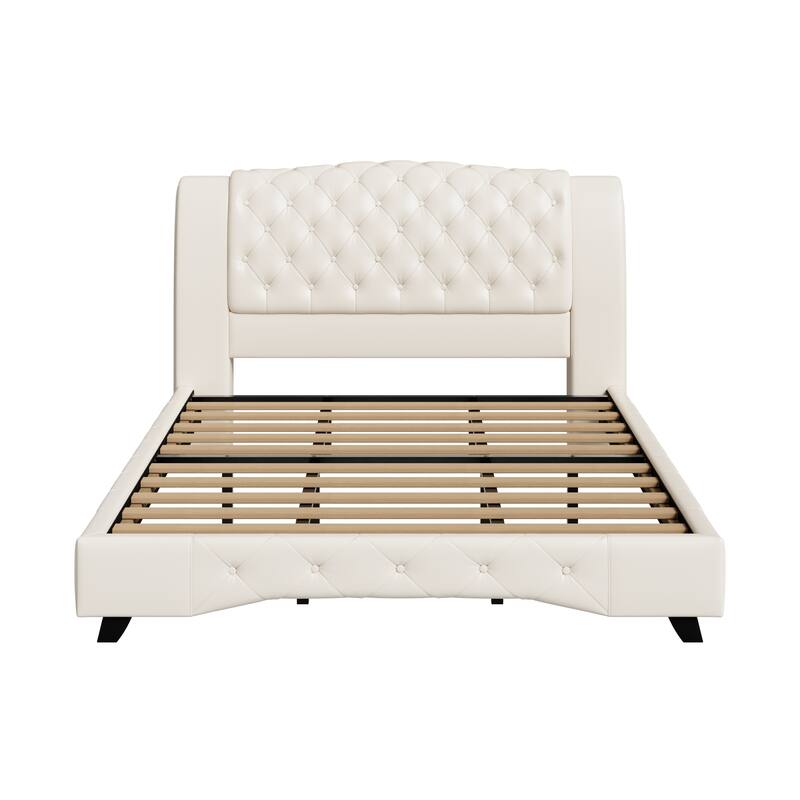 Christopher Knight Home - Modern Upholstered Platform Bed with Wood & Metal Frame - with 44.5" Tall Button-Tufted Headboard