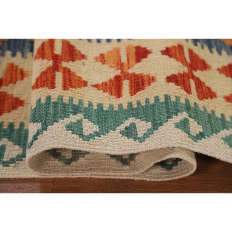 Hand Woven Oriental 100% Wool Carpet Southwestern Geometric Multi-Colored Kilim Area Rug - 6' 4'' X 5' 3''