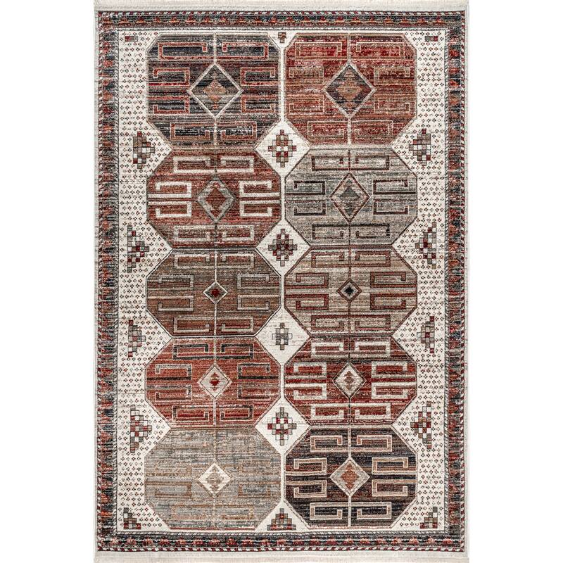 Nuloom Evie Global Inspired Emblem Fringe Area Rug