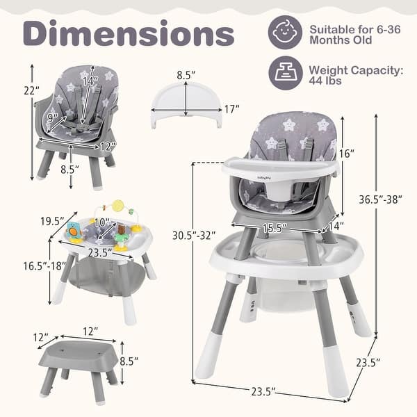 dimension image slide 2 of 4, Gymax 16-in-1 Baby High Chair w/ Activity Center Booster Seat Building