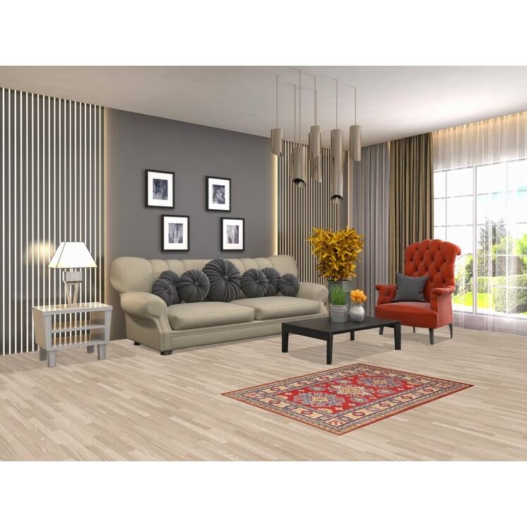 Geometric Kazak Accent Rug Hand-Knotted Traditional Wool Carpet - 2'8" x 3'11"