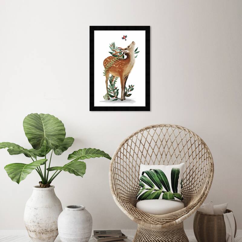 Wynwood Studio Prints Animals Mistletoe Deer Brown and Rustic Wall Art Canvas Print - Black