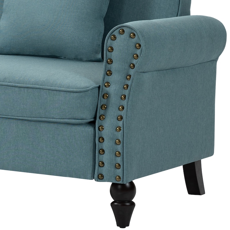 73.3" Mid-century Nailhead Trim Linen Loveseat Sofa