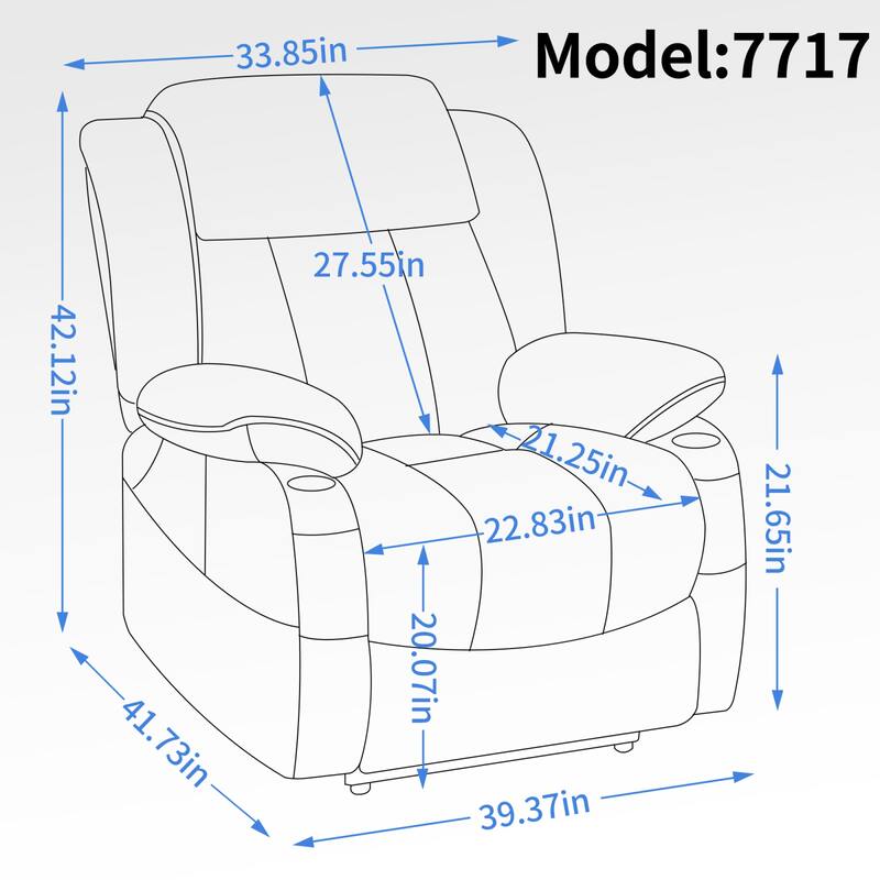 Roomfitters Dual Motor Power Lift Recliner Chair with 180 Degree Flat Recline Heat Massage Sofa with Cup Holders, Grey