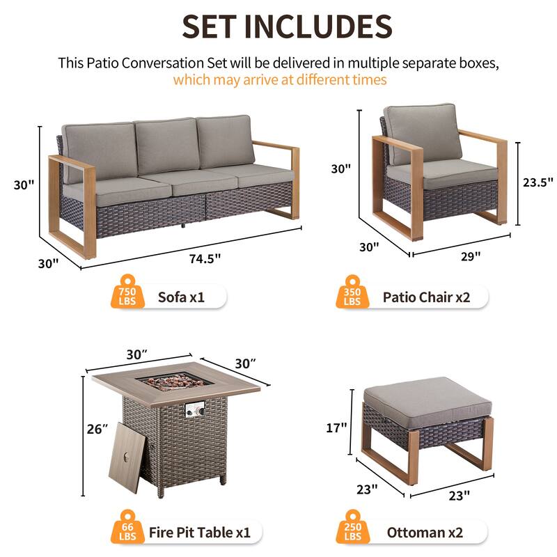 Pocassy 4/6/8PCS Sofa Swivel Chair with Fire Pit Table Set