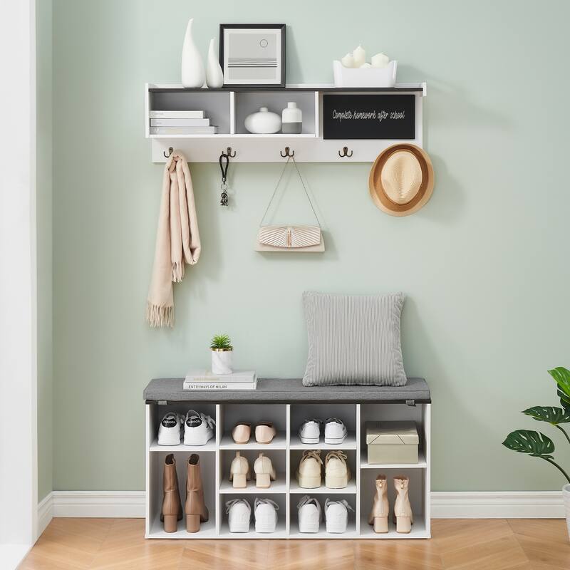 Hall Tree Shoe Bench Industrial 6 in 1 Coat/Shoe Rack