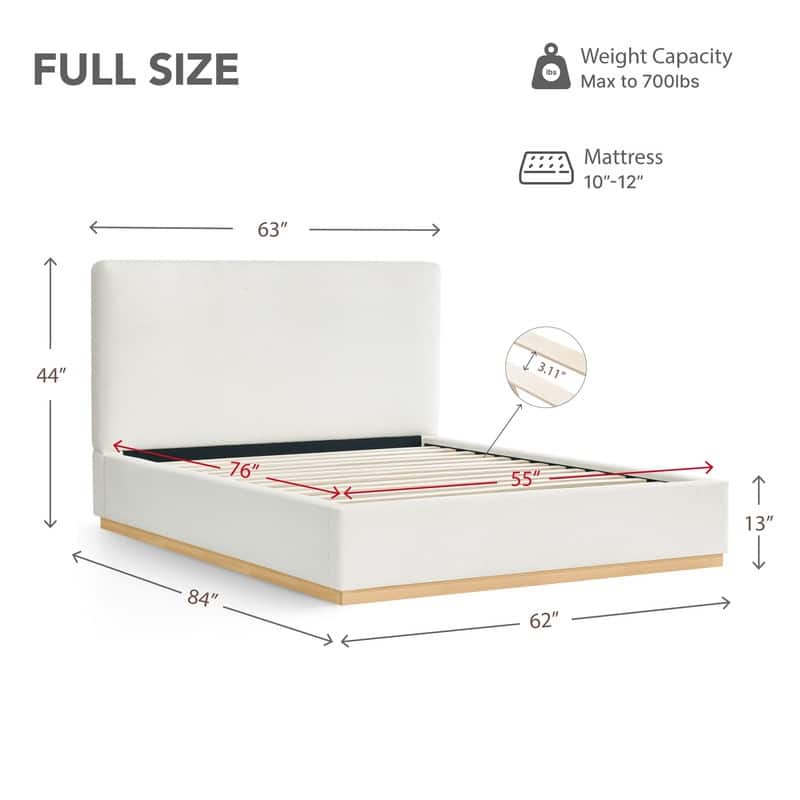 Spruce & Spring Modern Boucle Upholstered Platform Bed with Solid Wood Frame
