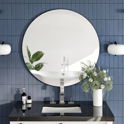 EVIVA Round 36 Inch Frameless Mirror with Bevel Edge