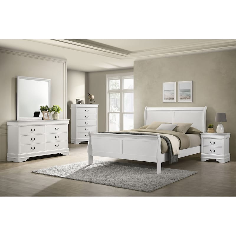 Louis Philippe Bedroom Set White - Full - 5 Piece