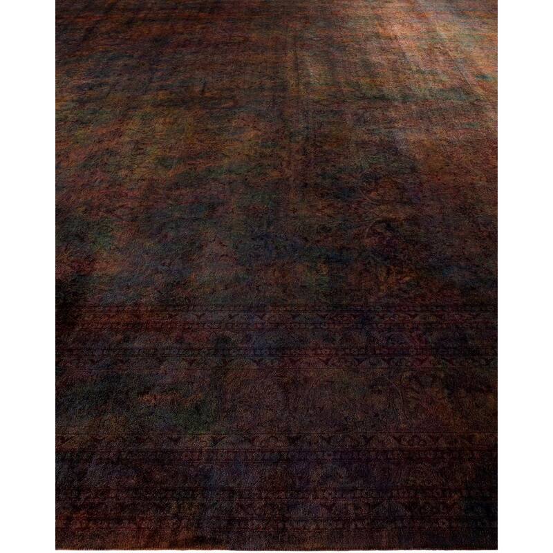 Overton Handknotted Wool Vintage Inspired Contemporary Overdyed Brown Area Rug - 18' 9" x 12' 5"