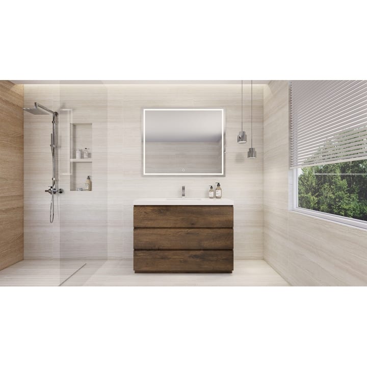 Modern 48“ Single Sink Bathroom Vanity with Soft-Close Storage and Integrated Acrylic Top (Angeles Series)