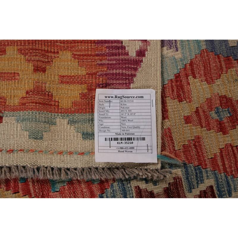 Geometric Kilim Oriental Large Rug Wool Carpet - 10'0"x 16'2"