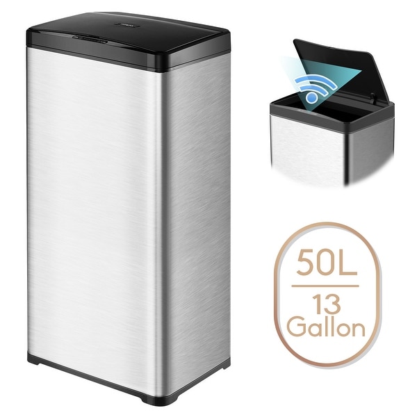 13 Gallon Automatic Trash Can Stainless Steel Touchless Motion Sensor Bin Soft Close Lid 50L LED Timer Compact Design