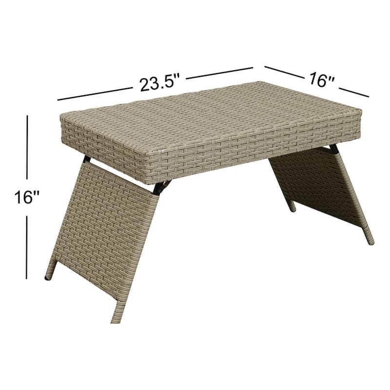 Outdoor Transitional Grey Wicker Adjustable Folding Table - 23.5" L x 16" W x 16" H