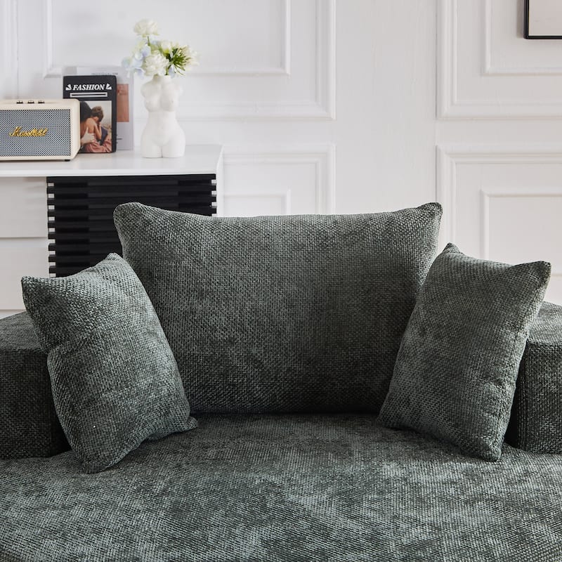 Oversized Swivel Barrel Chair, Chenille Upholstered Round Armchair, Single Sofa Chair with Headrest & 3 Cozy Pillows