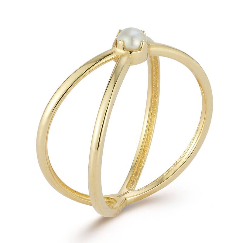 Soleil 14K Gold Pearl Crisscross Ring