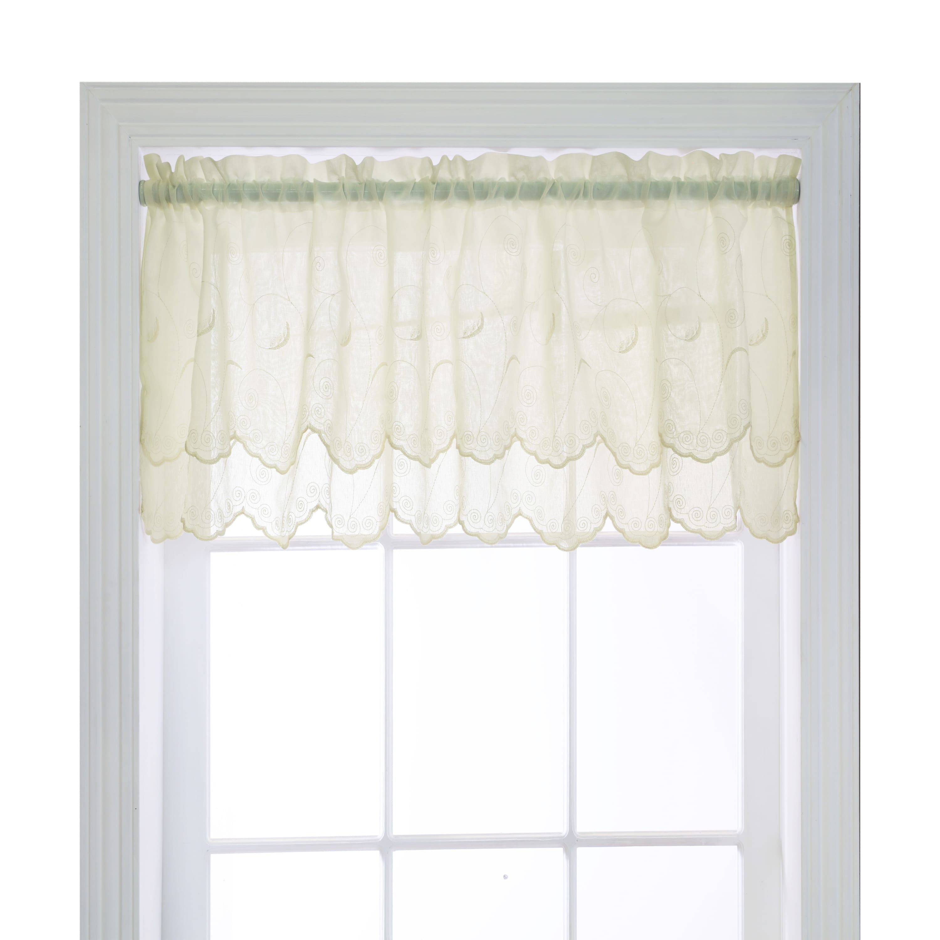 Hathaway Scroll Motif Embroidered Double Scalloped Valance by Habitat ...