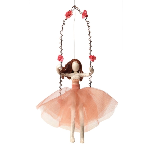 Smashup Studio Girl On Swing Recycled Decorative Hanging Sculpture - Hand Made Indoor Figurine - 6 in. x 11 in. x 2 in.