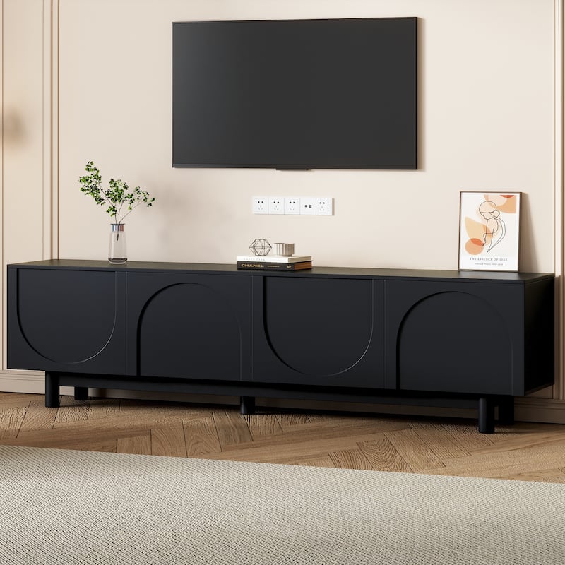 TV Stand for TVs Up to 78'', Entertainment Center with Solid Wood Legs, Practical Media Console with Adjustable Shelves - Black