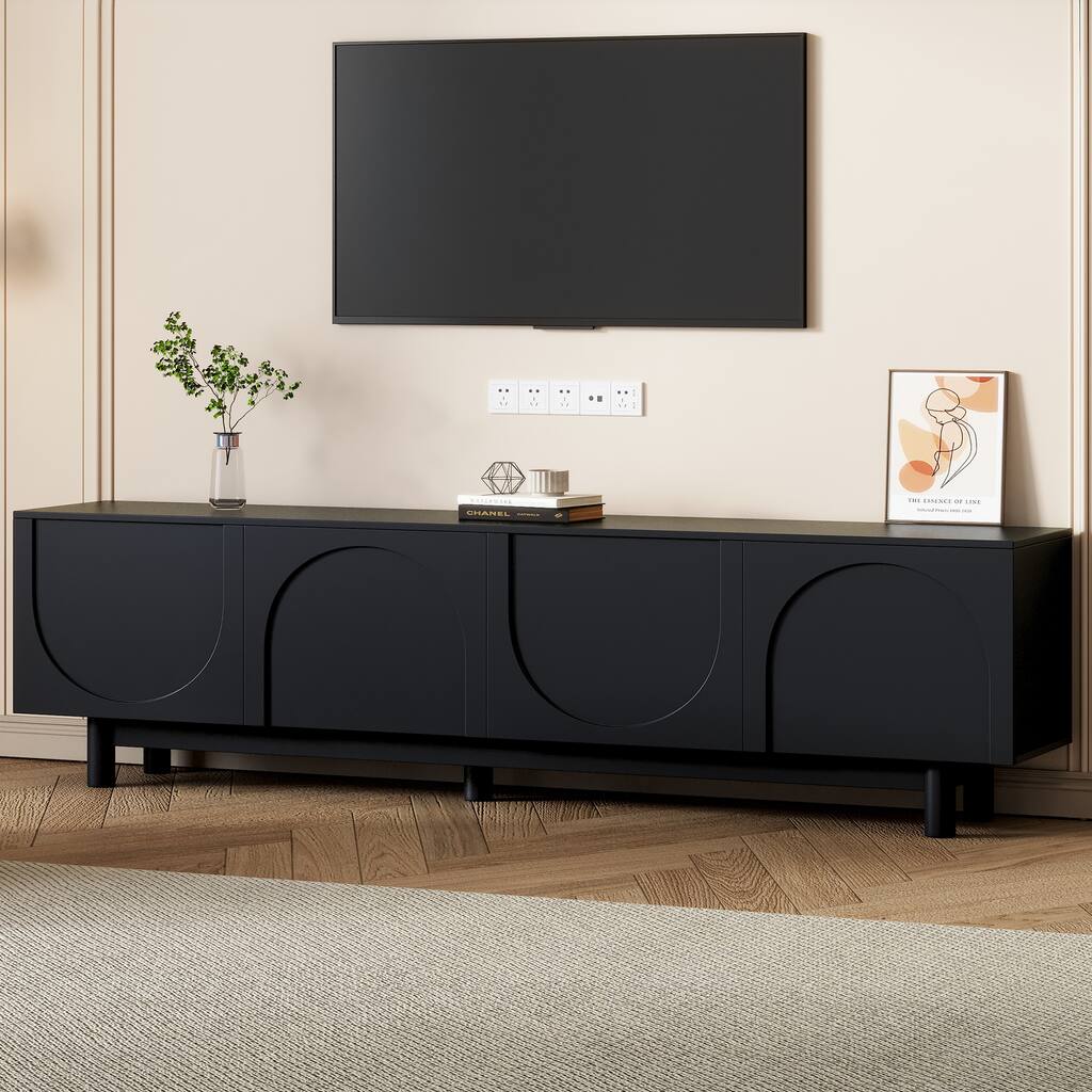 TV Stand for TVs Up to 78'', Entertainment Center with Solid Wood Legs, Practical Media Console with Adjustable Shelves