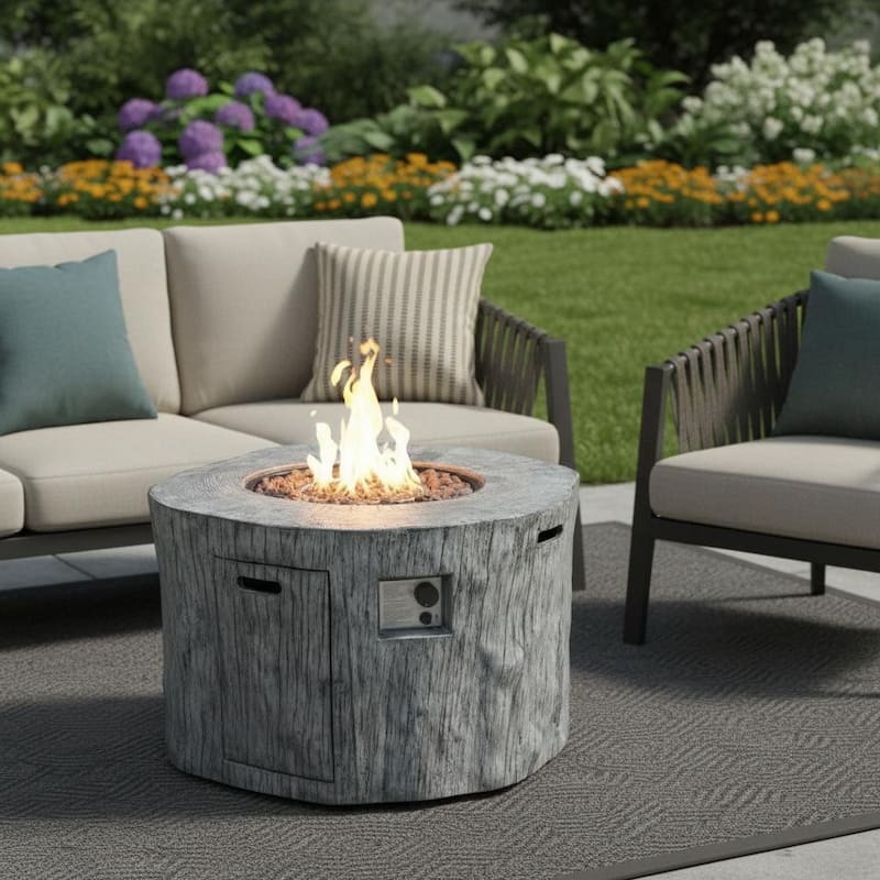 50000 BTU 40" Gray Aluminum Natural Gas Round Fire Pit Table With Cover - Gray - Natural Gas
