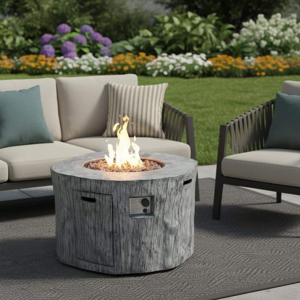 50000 BTU 40" Gray Aluminum Natural Gas Round Fire Pit Table With Cover