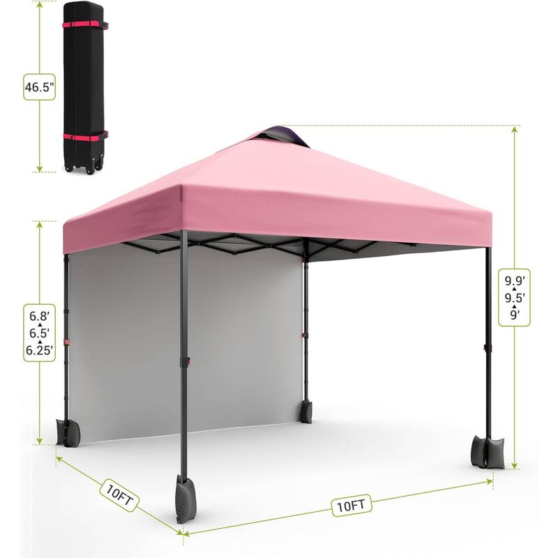 10x10ft Portable Instant Pop Up Canopy Tent with 1 Sidewall for Parties, Camping, Beach - N/A