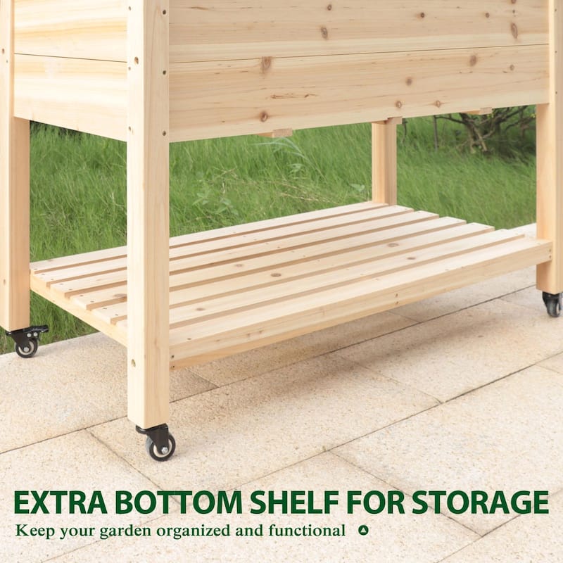VEIKOUS Wood Raised Garden Bed Planter Box with Four Wheels and Legs, 46.8''W x 22.4''D x 33''H