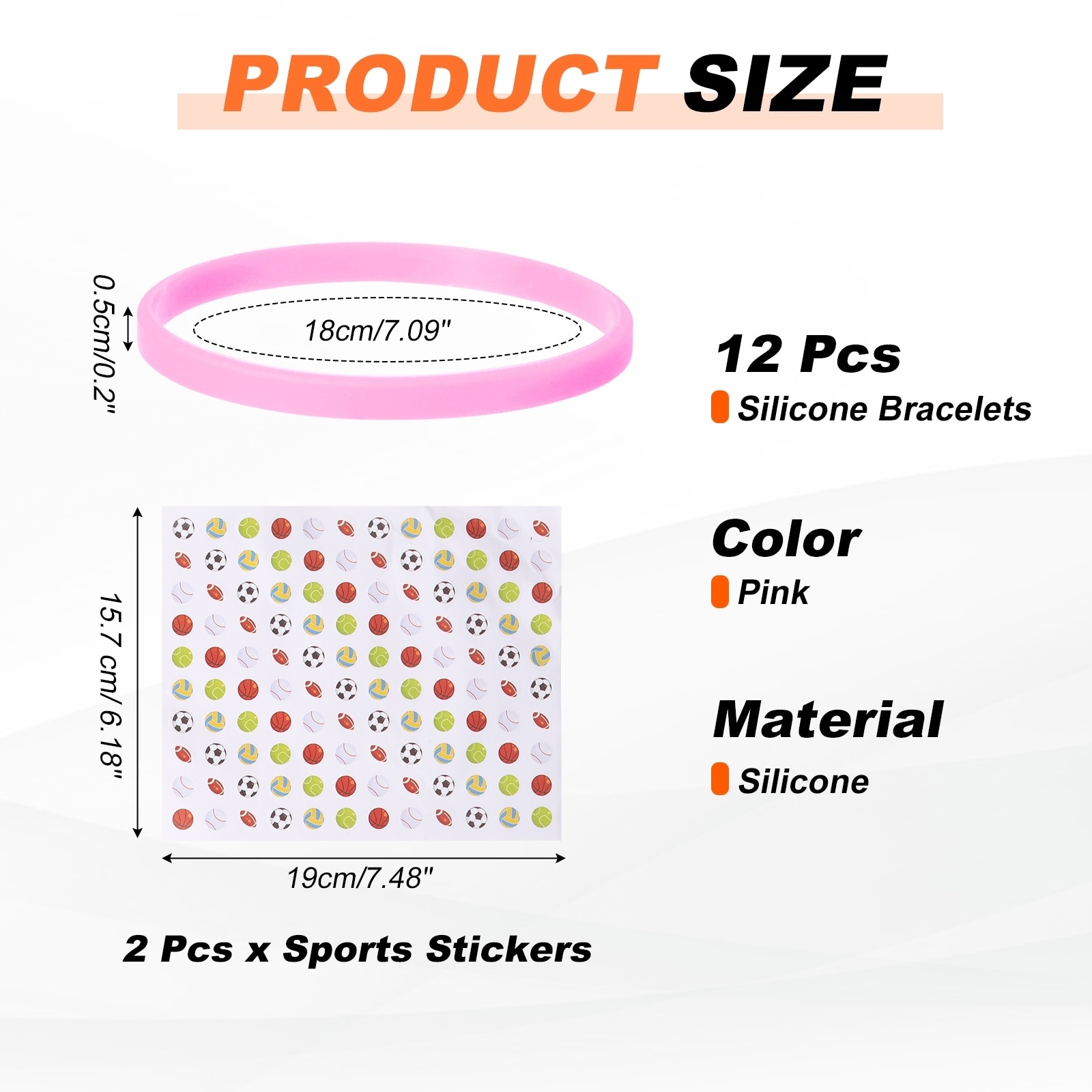 Silicone Bracelets, Rubber Wristbands, Blank Rubber Bracelets Stretch Bands with Sports Stickers