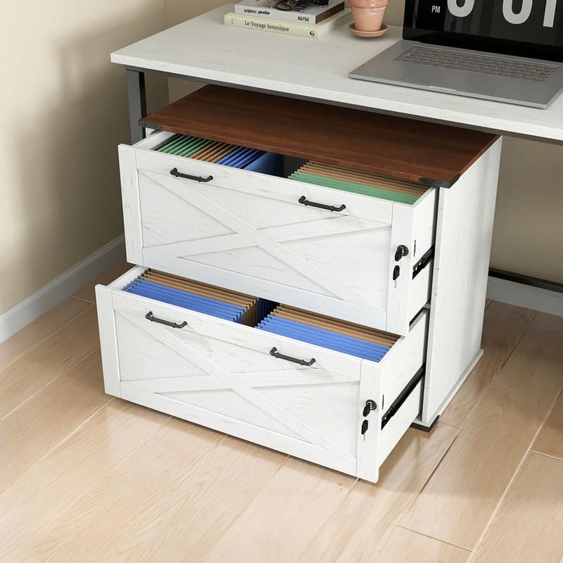 Barn Door Wooden 2 Drawers With Lock 25.79"H