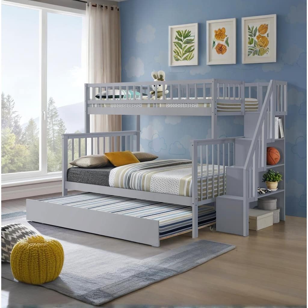 Twin over Full Stairway Bunk Bed with Trundle
