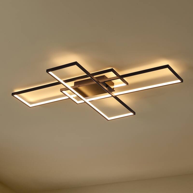 Fuochi 39" Contemporary Minimalist Metal Adjustable Dimmable Geometric Integrated LED Flush Mount, by JONATHAN Y