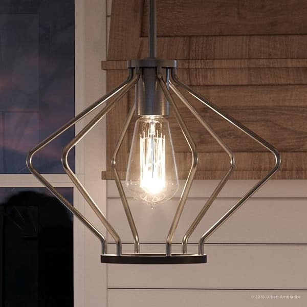 slide 2 of 7, Luxury Mid-Century Modern Pendant Light, 9.625"H x 13"W, with Industrial Chic Style, Brushed Nickel Finish by Urban Ambiance