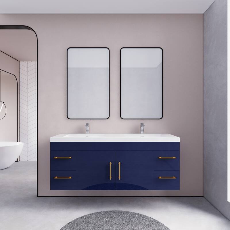 Eliza 60'' Wall Mounted Vanity with Double Sink - 60'' Width Double Sinks - High Gloss Night Blue