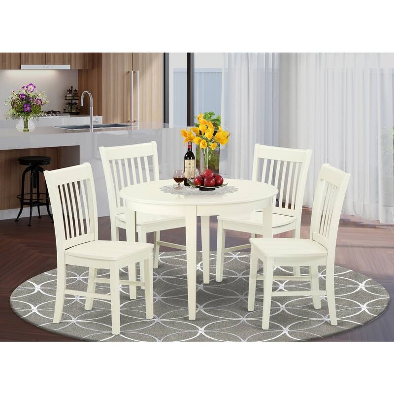 HomeStock 5-Pc Linen White Finish Solid Wood Top - Dining Room Set - Seats 4