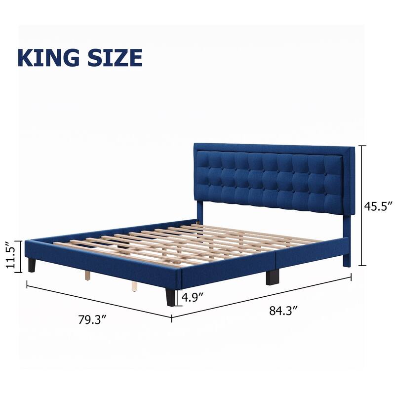 Modern Upholstered Platform Bed with Button Tufted Headboard