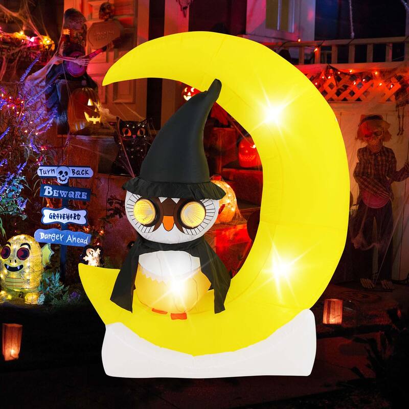 Costway 4.3 x 5.1 ft Inflatable Owl on Moon LED Lighted Halloween - See Details